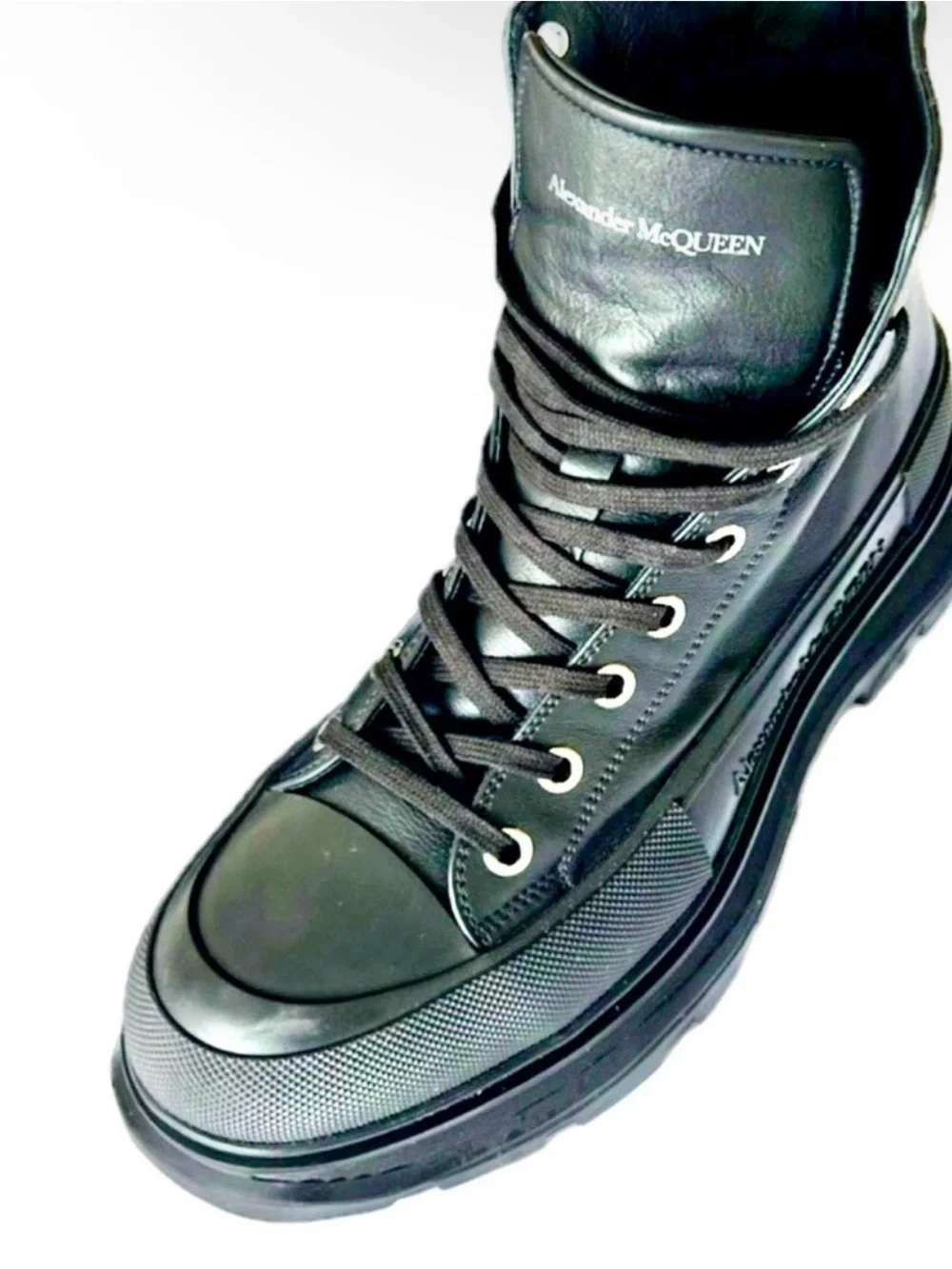 Alexander McQueen Men's black leather high-top sneakers Size11.5 Price $350